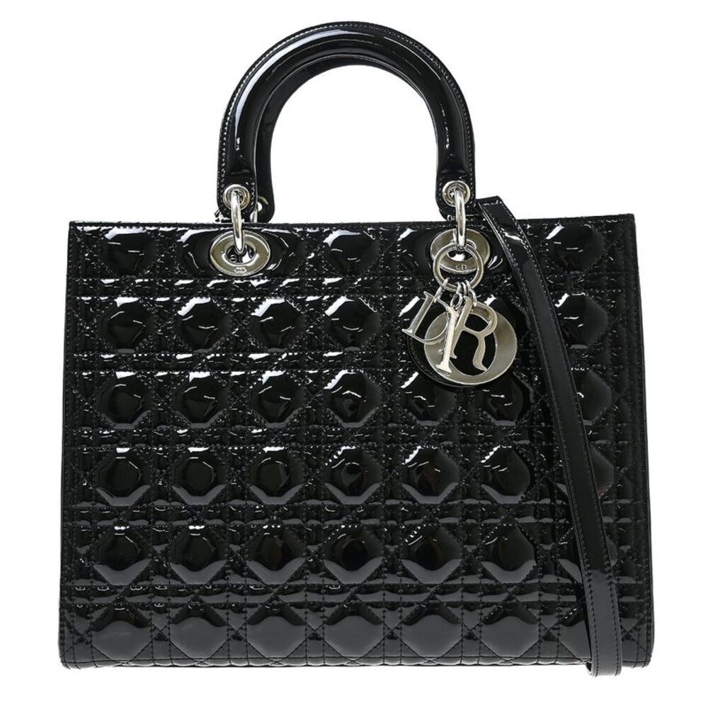 Christian Dior Lady Dior Patent Black Patent_Leather Handbag